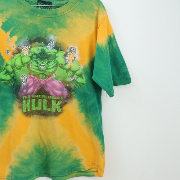 Vintage Y2K The Incredible Hulk Green Tie-dye Tee / 12Y+ - Picture 3 of 8